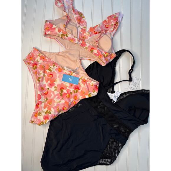NWT Cupshe Floral Cutout Ruffled One Piece Swimsuit Beach Paddle BUNDLE Size L - Picture 3 of 7